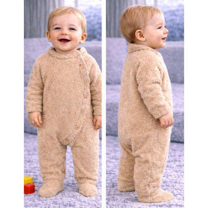 Beige Furry Full-Sleeve Jumpsuit Winter Romper