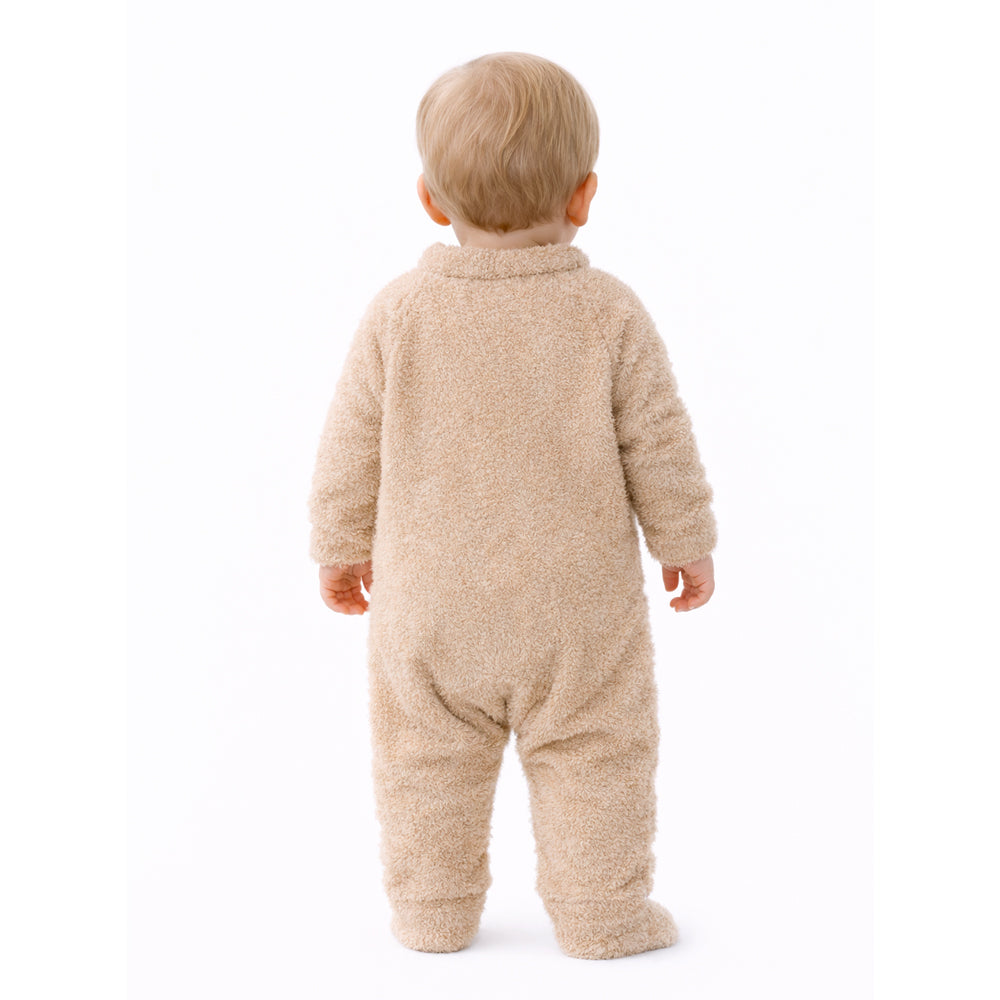 Beige Furry Full-Sleeve Jumpsuit Winter Romper