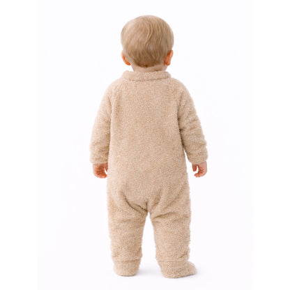 Beige Furry Full-Sleeve Jumpsuit Winter Romper