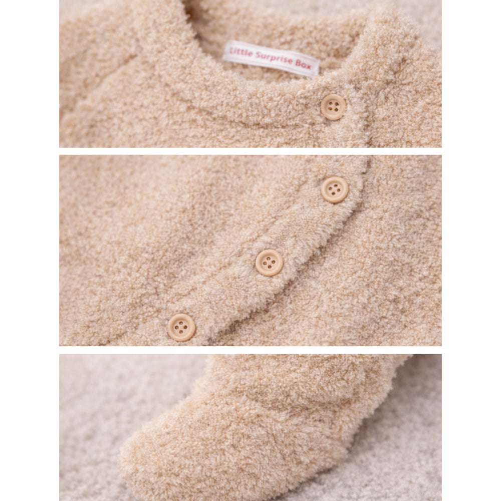 Beige Furry Full-Sleeve Jumpsuit Winter Romper