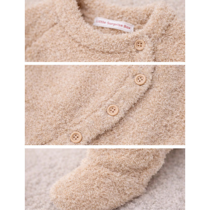 Beige Furry Full-Sleeve Jumpsuit Winter Romper