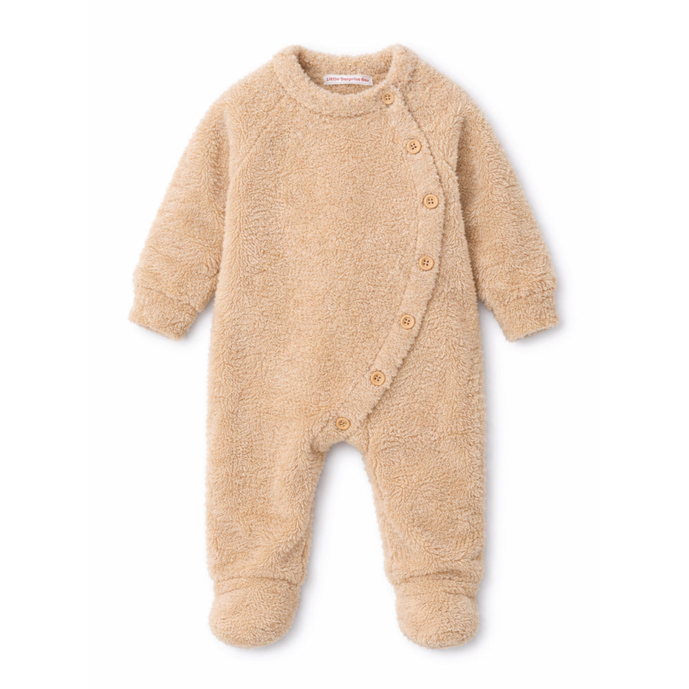 Beige Furry Full-Sleeve Jumpsuit Winter Romper