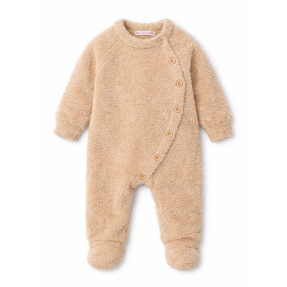 Beige Furry Full-Sleeve Jumpsuit Winter Romper