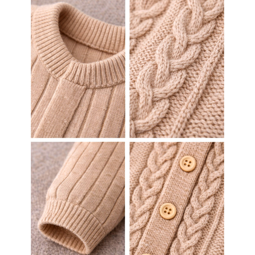 Beige Pattern knitted Full-Sleeve Jumpsuit Romper with Cap