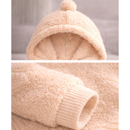 Beige Furry Teddy Full-Sleeve Jumpsuit Winter Romper