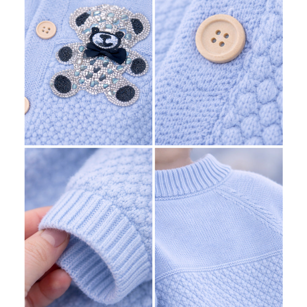 Blue Diamond Teddy Full-Sleeve Jumpsuit Winter Romper with Cap