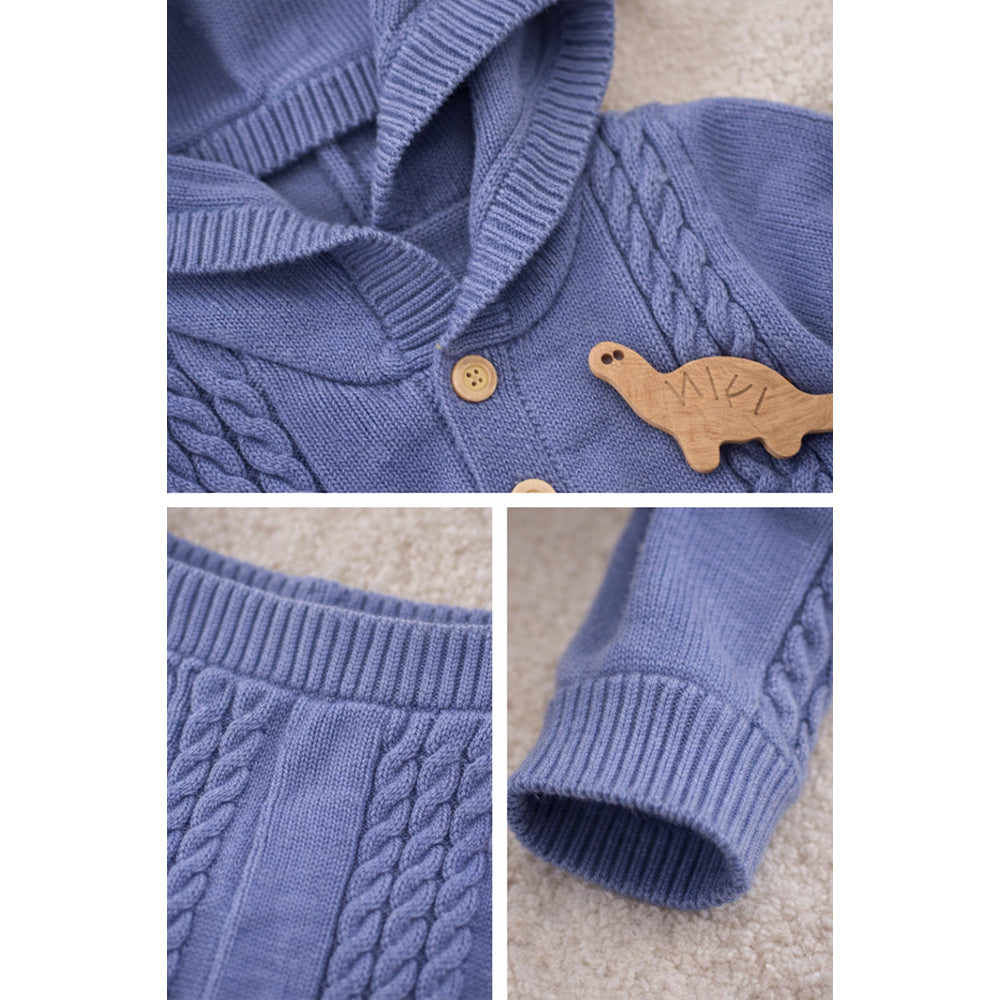 Blue Dino Full-Sleeve Jumpsuit Winter Romper