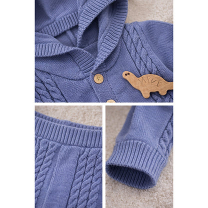 Blue Dino Full-Sleeve Jumpsuit Winter Romper