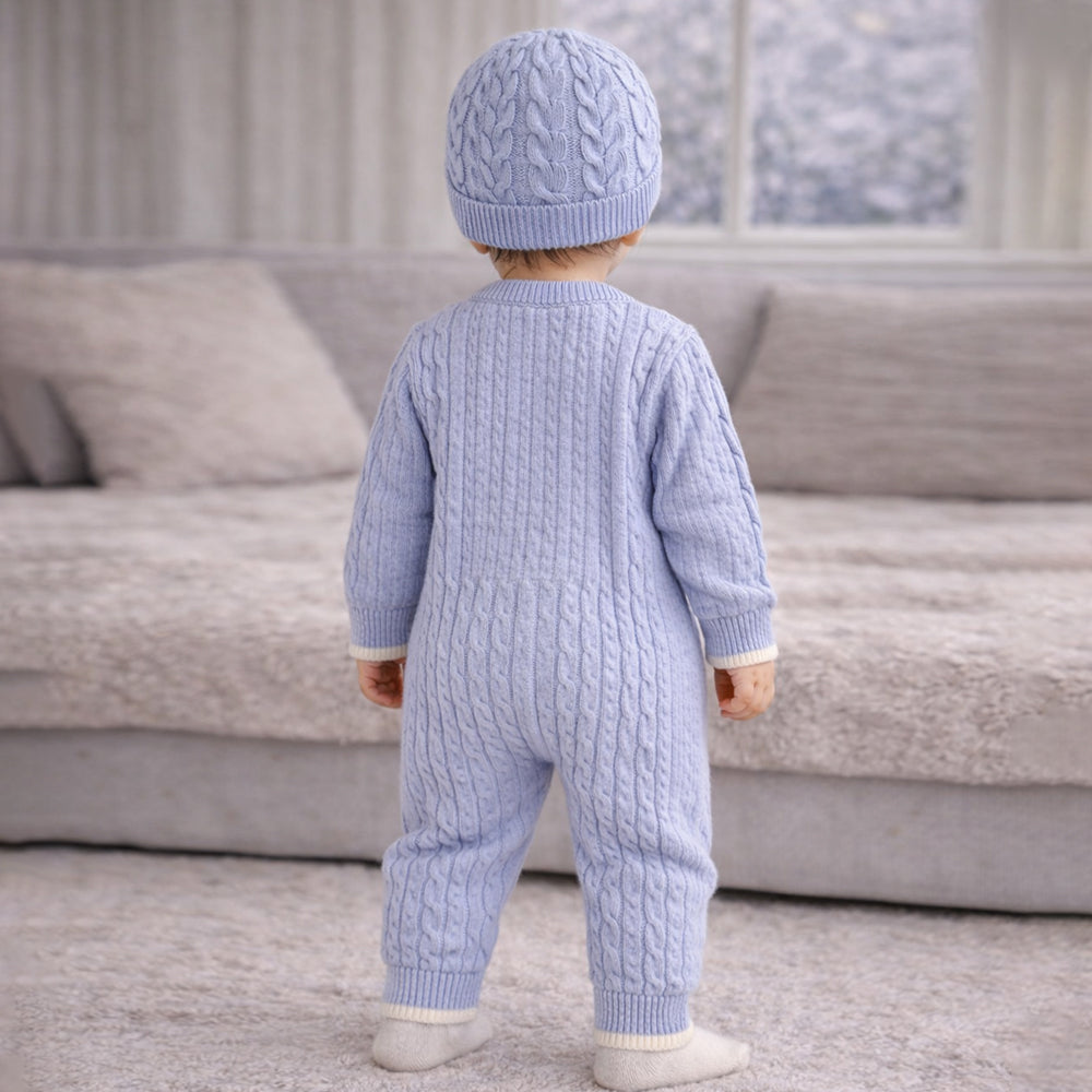 Blue Lion Face Full-Sleeve Jumpsuit Romper with Cap