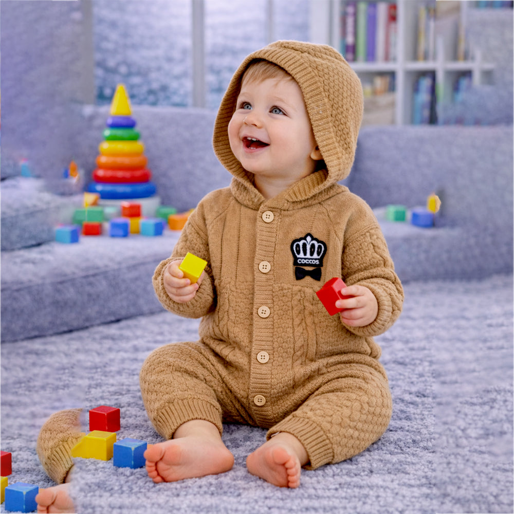 Brown Crown Full-Sleeve Jumpsuit Romper