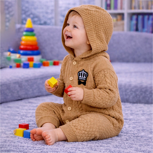 Brown Crown Full-Sleeve Jumpsuit Romper