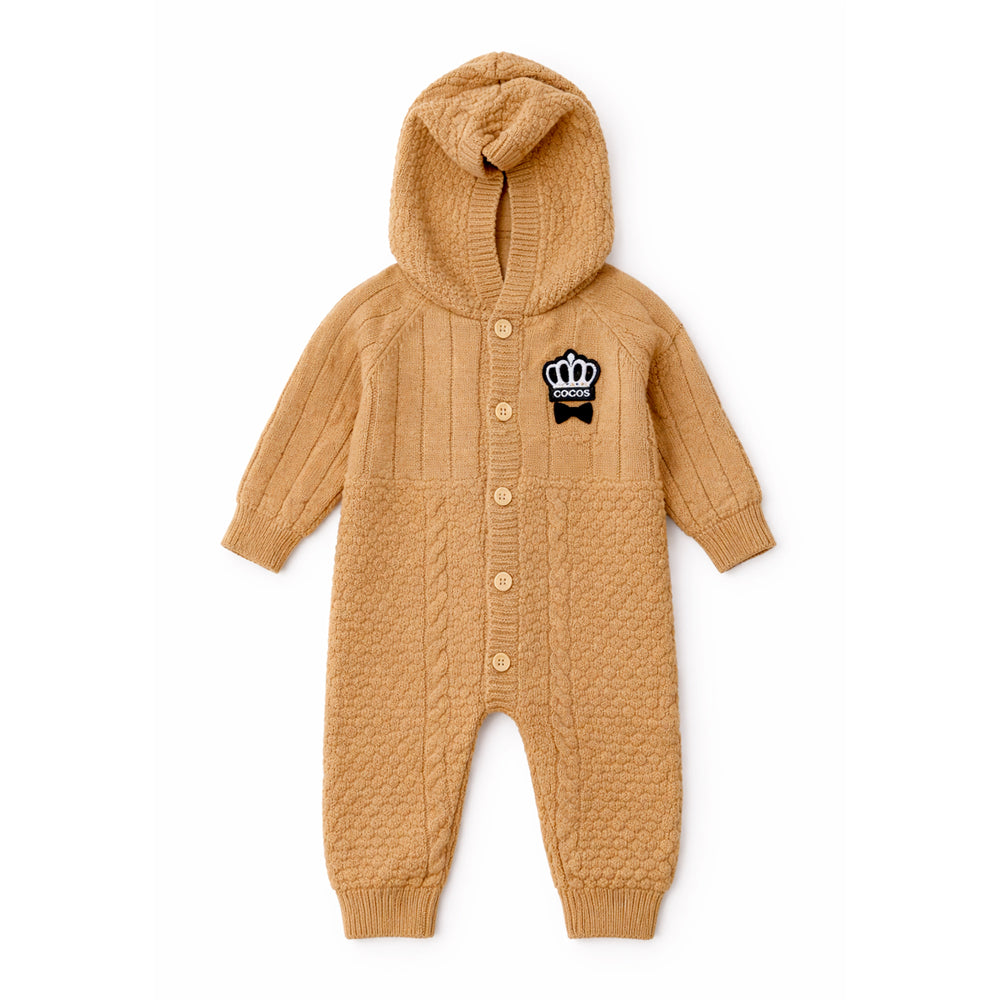 Brown Crown Full-Sleeve Jumpsuit Romper