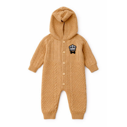 Brown Crown Full-Sleeve Jumpsuit Romper