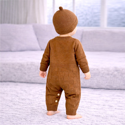 Brown Panda Full-Sleeve Jumpsuit Winter Romper with Cap