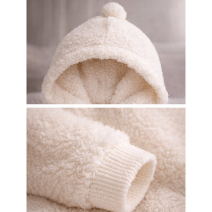 Cream Furry Teddy Full-Sleeve Jumpsuit Winter Romper