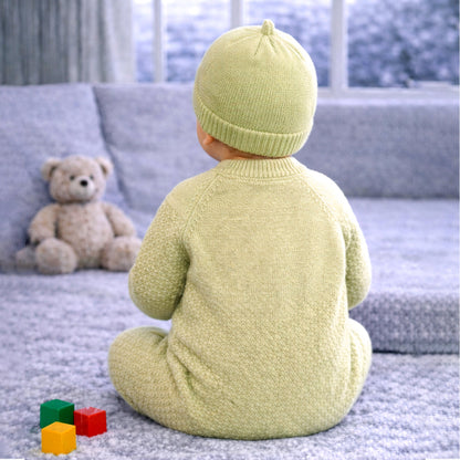 Green Diamond Teddy Full-Sleeve Jumpsuit Romper with Cap
