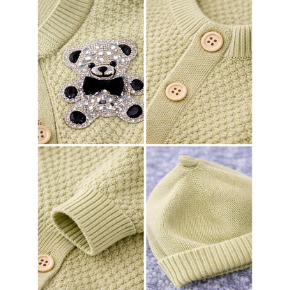 Green Diamond Teddy Full-Sleeve Jumpsuit Romper with Cap