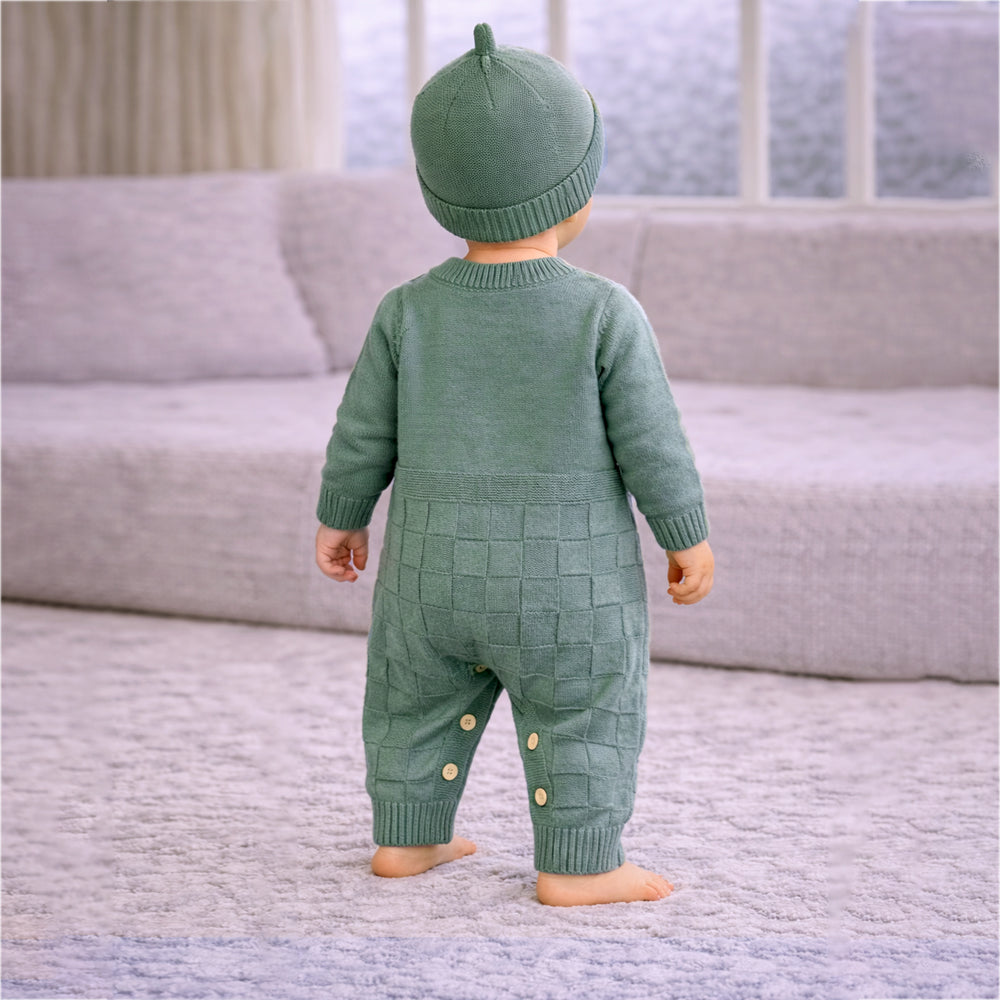Green Panda Full-Sleeve Jumpsuit Winter Romper with Cap