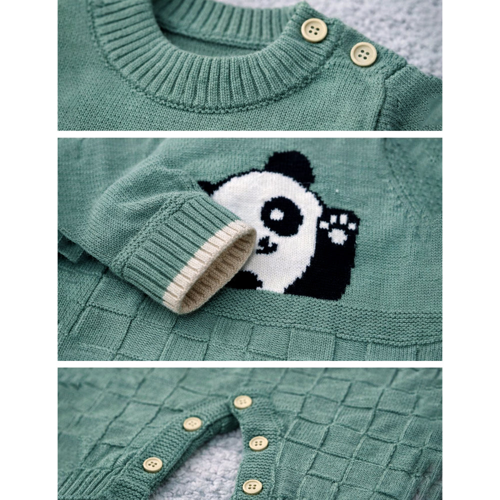 Green Panda Full-Sleeve Jumpsuit Winter Romper with Cap