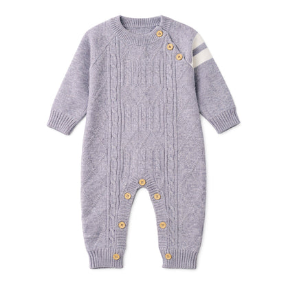 Grey White Stripes Full-Sleeve Jumpsuit Winter Romper with Cap