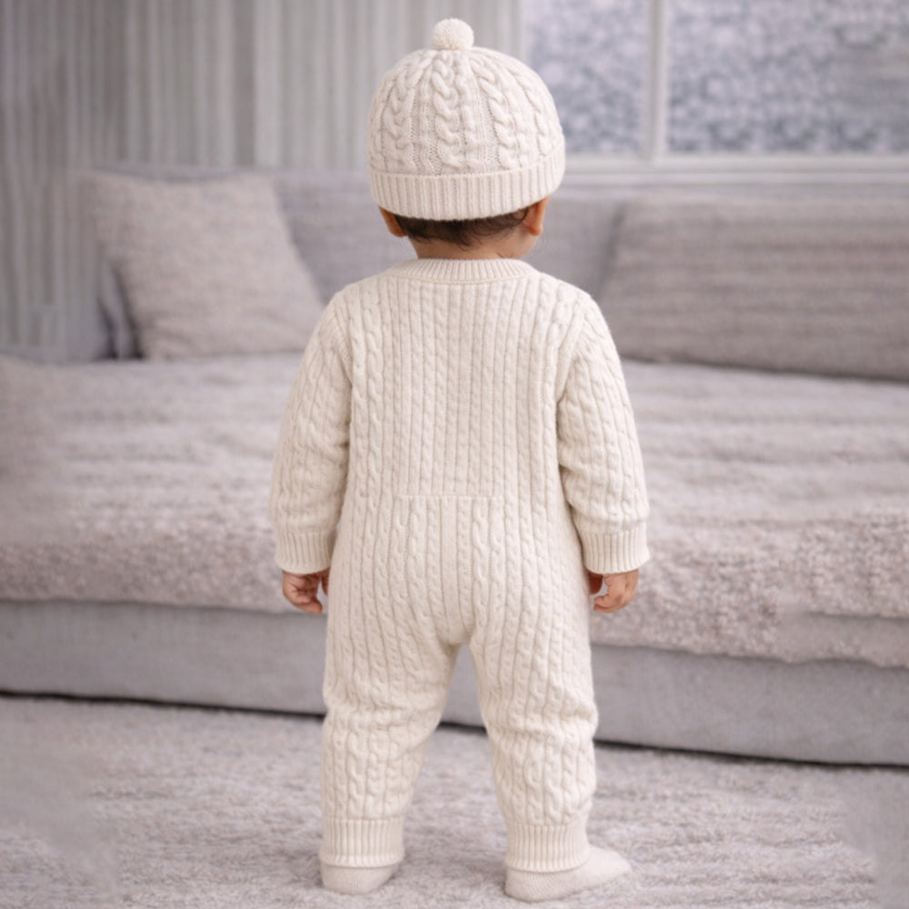 Ivory Lion Face Sleeves Jumpsuit Romper with Cap