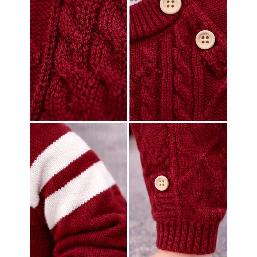 Maroon White Stripes Full-Sleeve Jumpsuit Winter Romper with Cap