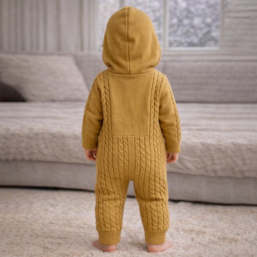 Olive Dino Full-Sleeve Jumpsuit Winter Romper