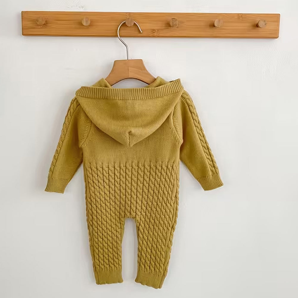 Olive Dino Full-Sleeve Jumpsuit Winter Romper