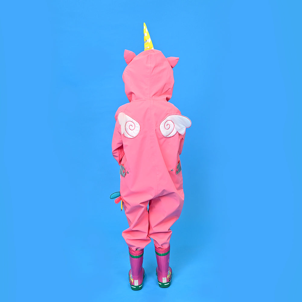 Bright Pink Magical Unicorn Theme All Over Jumpsuit / Playsuit Raincoat for Kids - Little Surprise Box