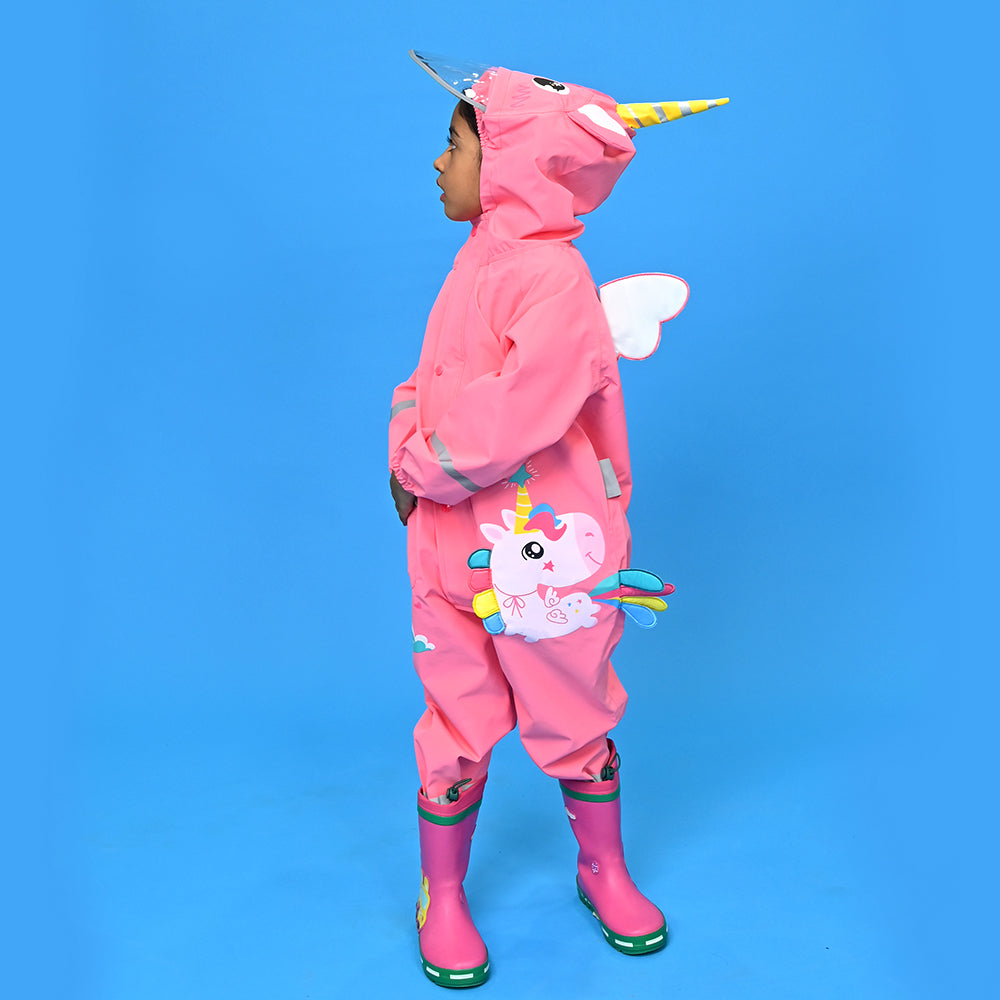 Bright Pink Magical Unicorn Theme All Over Jumpsuit / Playsuit Raincoat for Kids - Little Surprise Box