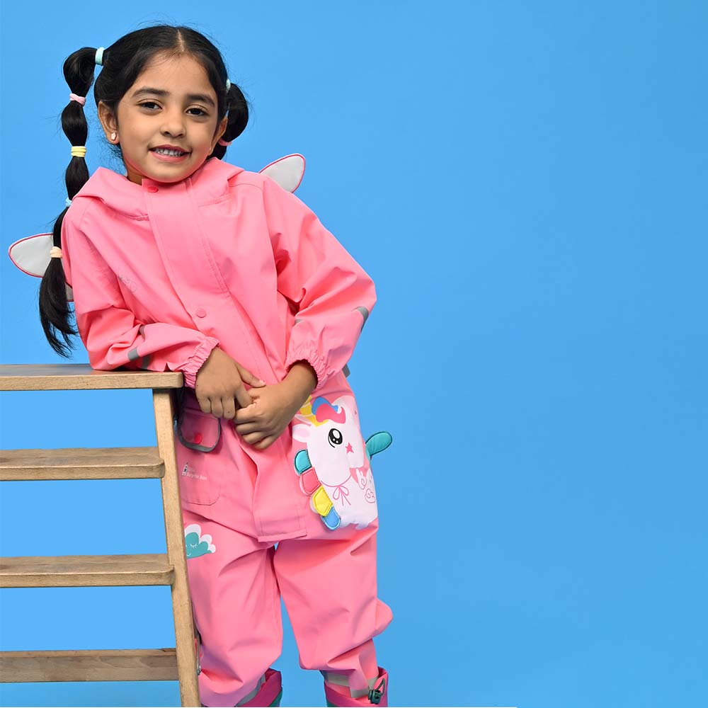 Bright Pink Magical Unicorn Theme All Over Jumpsuit / Playsuit Raincoat for Kids - Little Surprise Box