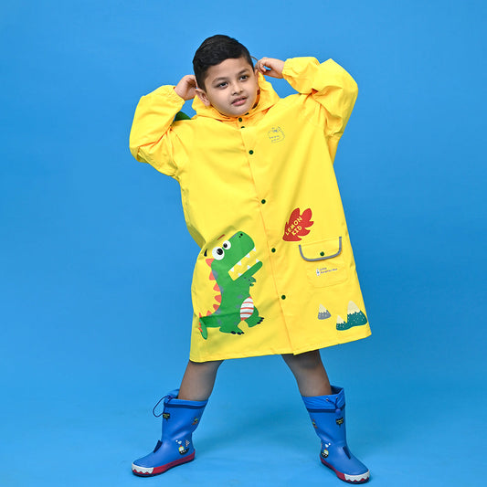 Bright Yellow 3d Dino Theme Raincoat for Kids - Little Surprise Box