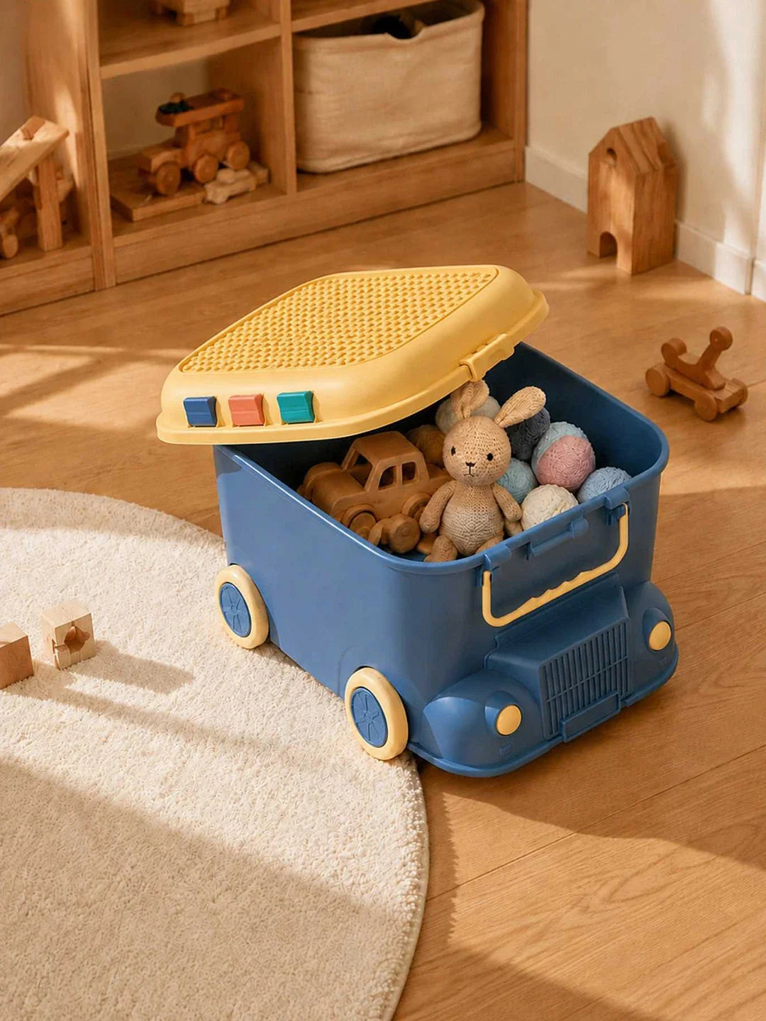 Blue Toy Bus Kids Storage Box