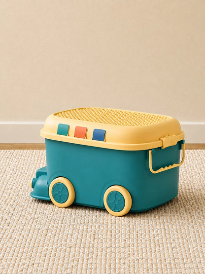 Teal Toy Bus Kids Storage Box