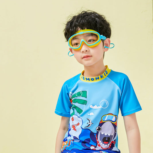 Blue Yellow two border Anti-Fog UV Protection Leakproof Design Swim Goggles for Kids,4Years - 10Years - Little Surprise Box
