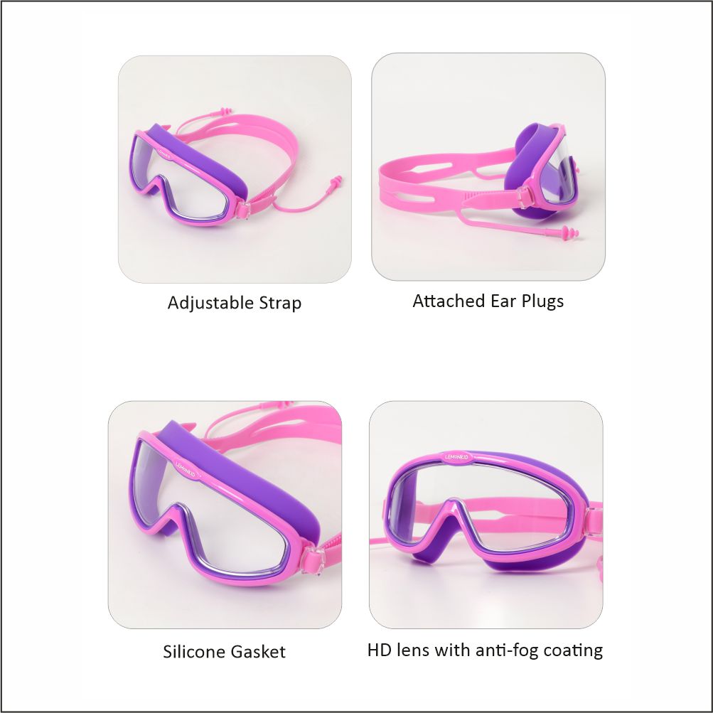 Pink Purple two border Anti-Fog UV Protection Leakproof Design Swim Goggles for Kids, 4Years - 10Years - Little Surprise Box