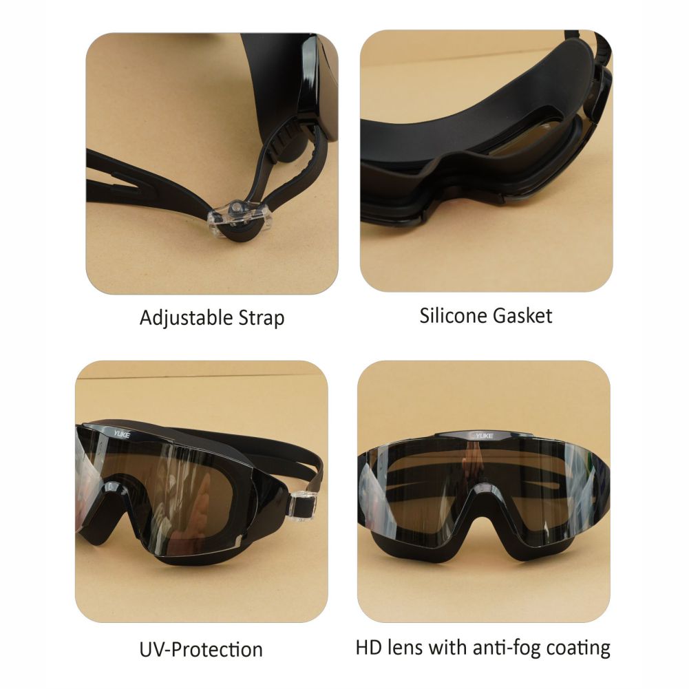Black with Silver Full Glass panel styled Anti-Fog UV Protection Leakproof design Swim Goggles for Adults - Little Surprise