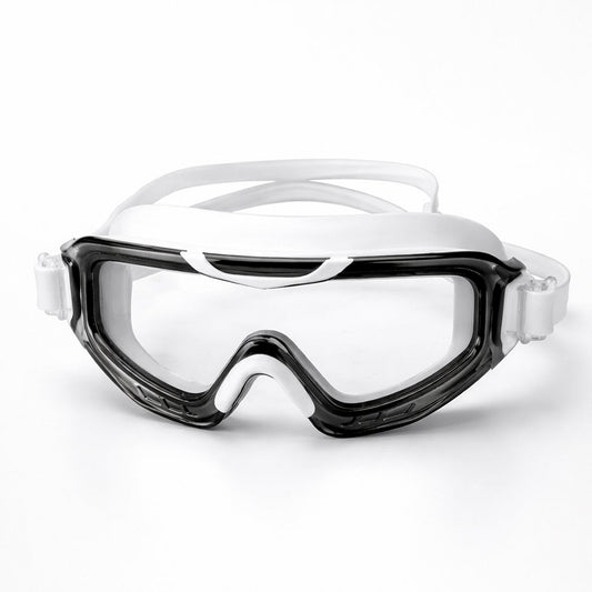 Black & White 3 dash Glass panel styled Anti-Fog UV Protection Leakproof design Swim Goggles for 12 Years + & Adults -