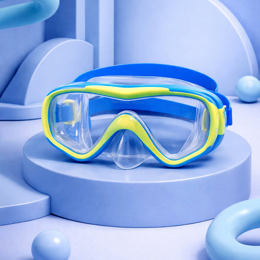 Snorkelling Scuba Diving Mask, Blue Neon Green Anti-Fog underwater snorkelling Goggles for Kids & Adults, 10Years and above