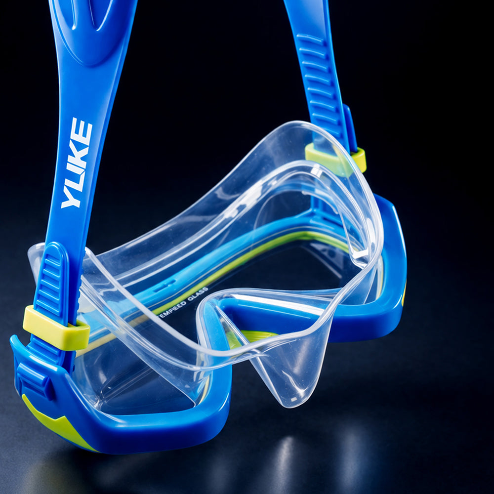 Snorkelling Scuba Diving Mask, Blue Neon Green Anti-Fog underwater snorkelling Goggles for Kids & Adults, 10Years and above