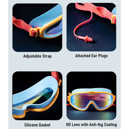 Blue, Orange & Red Anti-Fog UV Protection Leakproof Swim Goggles for Kids, 4–10 Years - Little Surprise Box