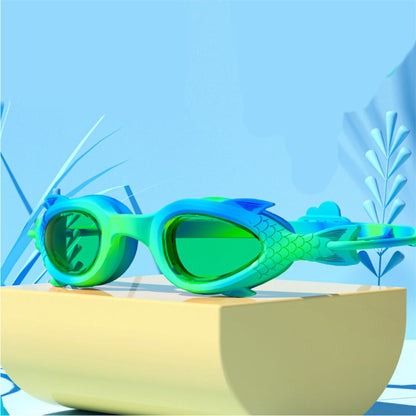 Fluoroscent Green & Blue Fishtail Designed Frame, Anti-Fog UV Protection Leakproof Design Swim Goggles for Kids, 3 years -