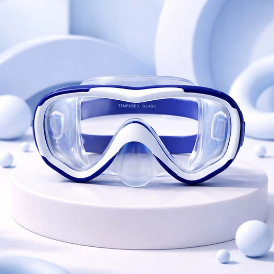 Snorkelling Scuba Diving Mask, Navy Blue Anti-Fog Snorkelling-Style Swim Goggles for Kids & Adults, 10Years and above -