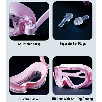 Pink 3dash Glass panel styled Anti-Fog UV Protection Leakproof design Swim Goggles for 12 years + & Adults - Little