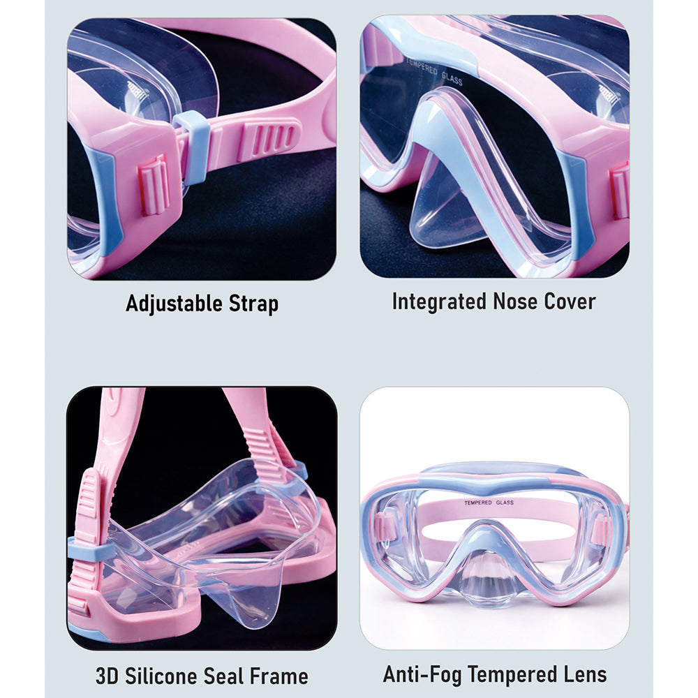 Snorkelling Scuba Diving Mask Pink Blue Anti-Fog underwater snorkelling Goggles for Kids & Adults, 10Years and above -