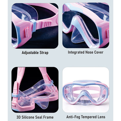 Snorkelling Scuba Diving Mask Pink Blue Anti-Fog underwater snorkelling Goggles for Kids & Adults, 10Years and above -