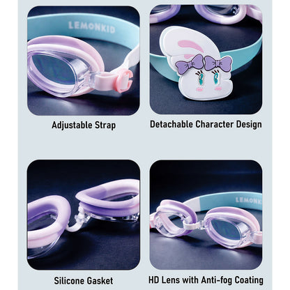 Pink & White Bow Face, Anti-Fog UV Protection Leakproof Design Swim Goggles for Kids, 5Years - 10Years - Little Surprise Box