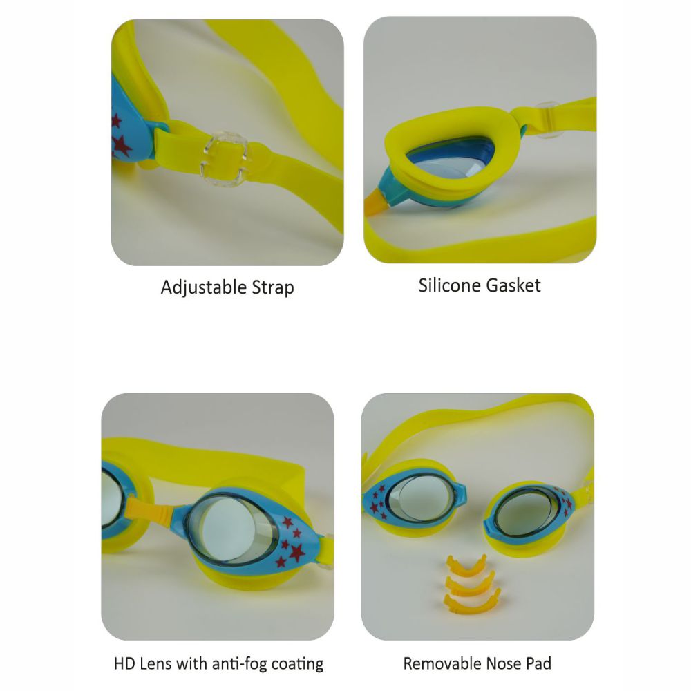 Starry Yellow Anti-Fog UV Protection Leakproof Design Swim Goggles for Kids, 3Years - 8Years - Little Surprise Box