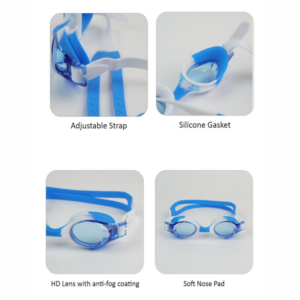 Tie Dye White with Blue Anti-Fog UV Protection Leakproof Design Swim Goggles for Kids, 1Year - 4Years - Little Surprise Box