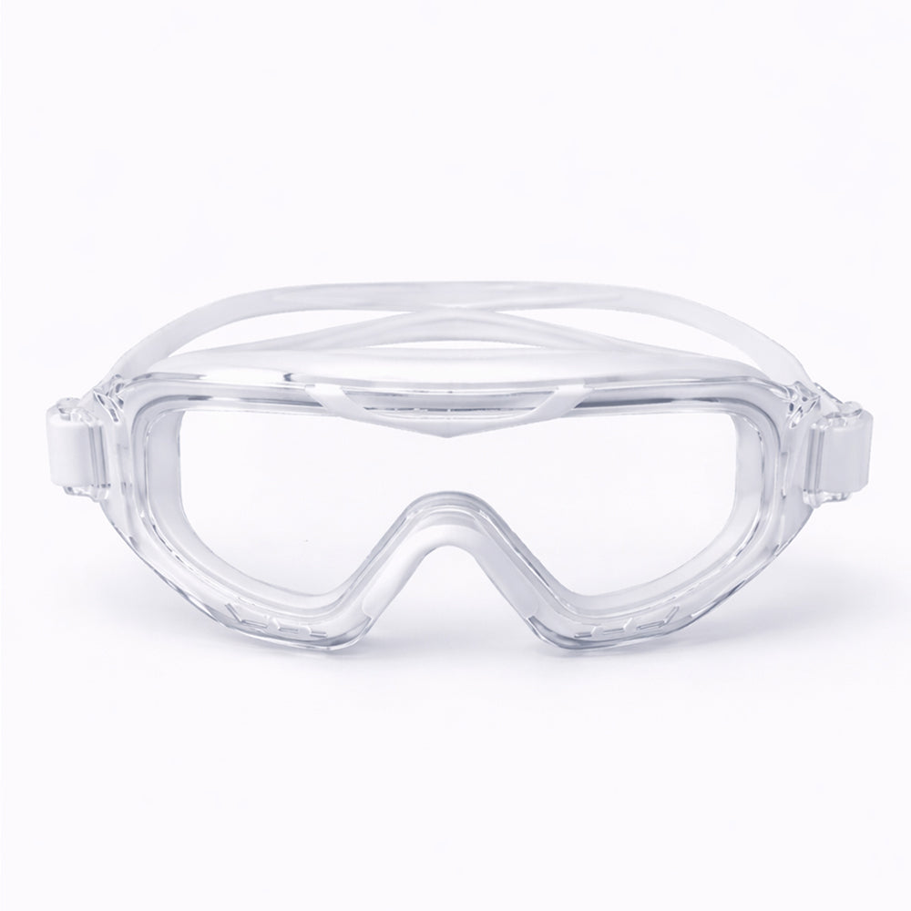 White 3 dash Glass panel styled Anti-Fog UV Protection Leakproof design Swim Goggles for 12 Years + & Adults - Little